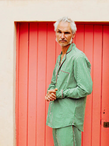 THE Unisex GREEN STRIPES Cotton Pyjamas VON LOEBELL Collection