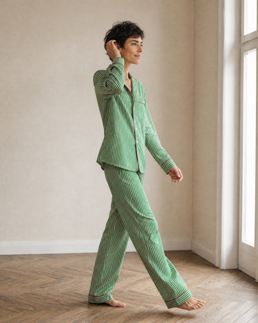 Unisex Green Striped Organic Cotton Pyjamas VON LOEBELL Collection