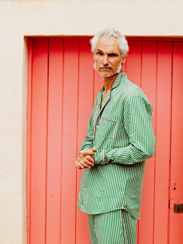 THE Unisex GREEN STRIPES Cotton Pyjamas VON LOEBELL Collection
