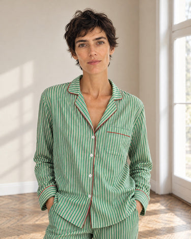 Unisex Green Striped Organic Cotton Pyjamas VON LOEBELL Collection
