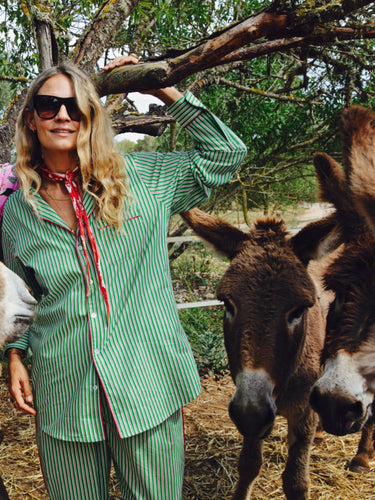 THE Unisex GREEN STRIPES Cotton Pyjamas VON LOEBELL Collection